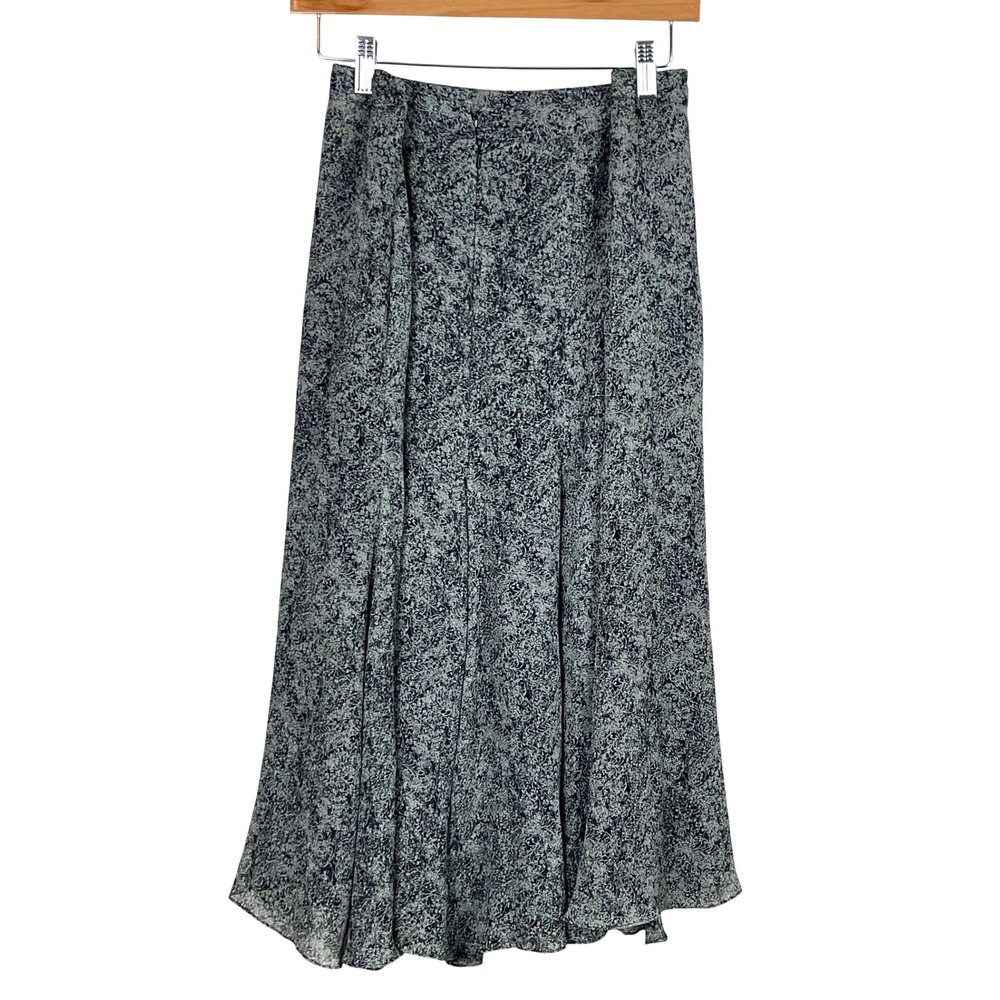 Jones New York Woman Green Black Silk Midi Skirt 18W Abstract Lined 100% Silk - Picture 3 of 16